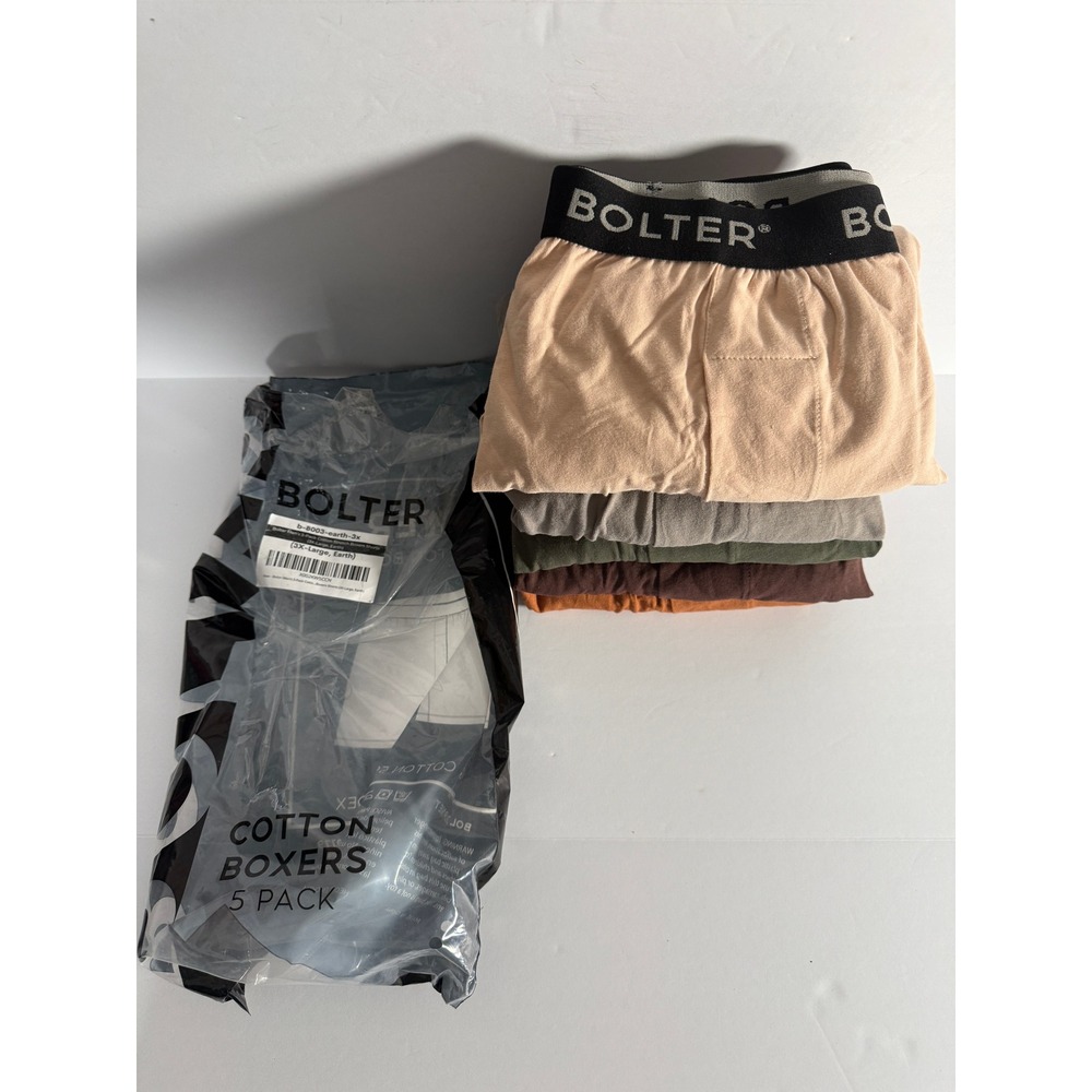 Bolter Mens 5 Pack Cotton Stretch‎ Boxers Shorts 3X Large Earth Tones NEW open